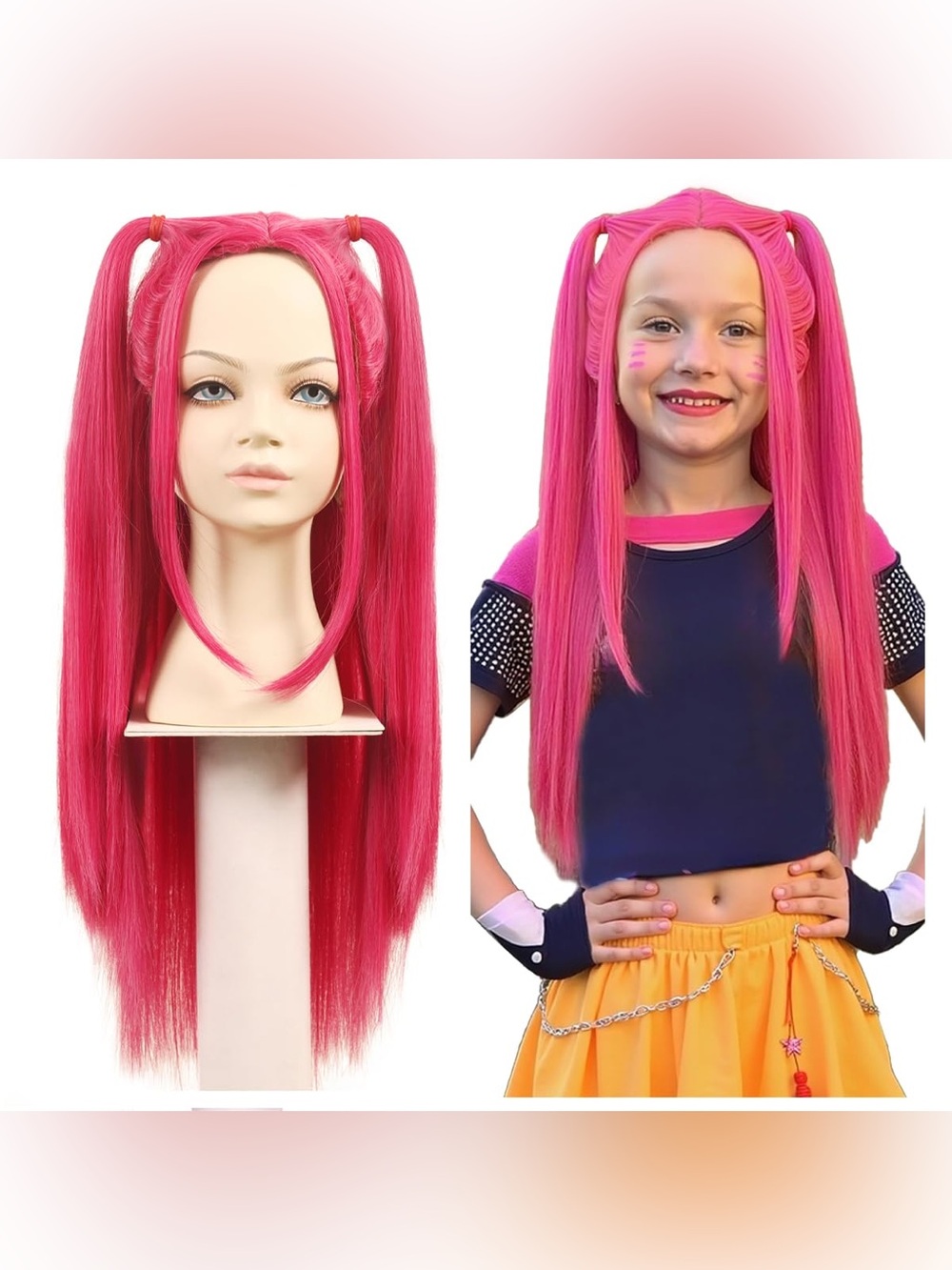 Anime Demon Hunter Synthetic Wig KIDS One Size Pink 2 Pony Tails Halloween